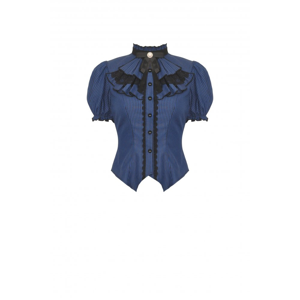 Blue black strip frilly collar blouse (✦ Dark In Love) IW101