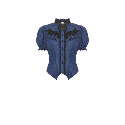 Blue black strip frilly collar blouse (✦ Dark In Love) IW101