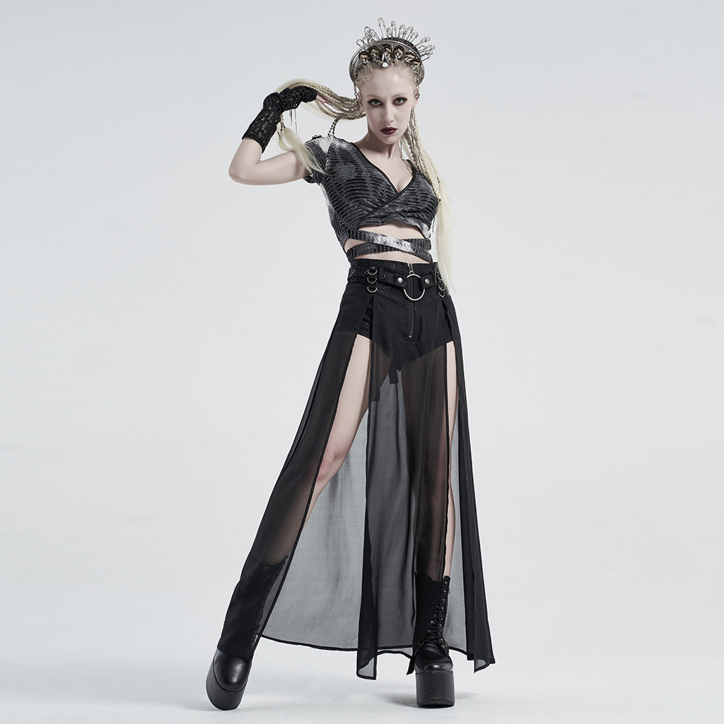 Fake two-pieces chiffon half skirt (✦ Punk Rave) WQ-494DQF
