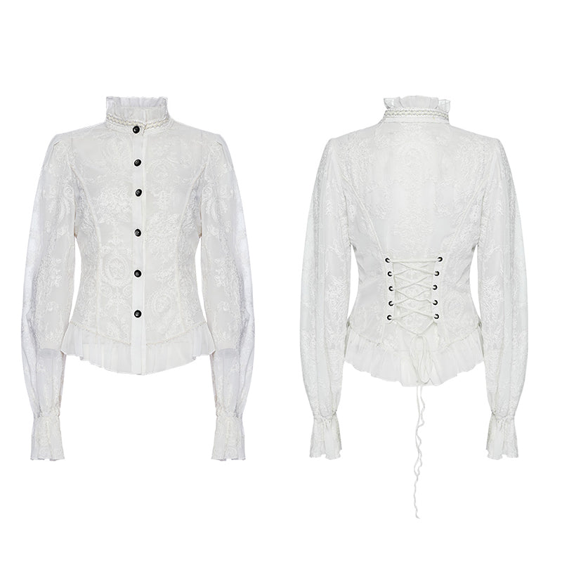 Gothic Chiffon Embroidered Perspective Blouse (✦ Punk Rave) (White) WY-1267CCF
