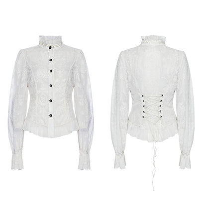 Gothic Chiffon Embroidered Perspective Blouse (✦ Punk Rave) (White) WY-1267CCF