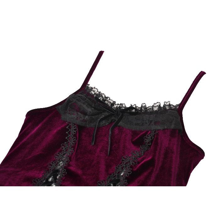 Gothic Burgundy Velvet top with Ribbon Bow and Lace-Up Sides (✦ Dark In Love)
