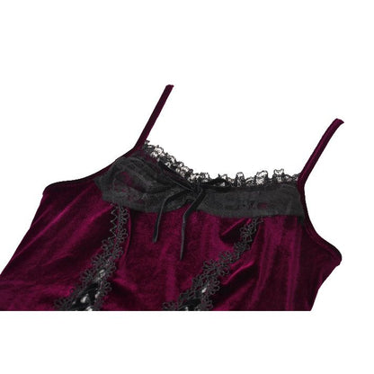Gothic Burgundy Velvet top with Ribbon Bow and Lace-Up Sides (✦ Dark In Love)