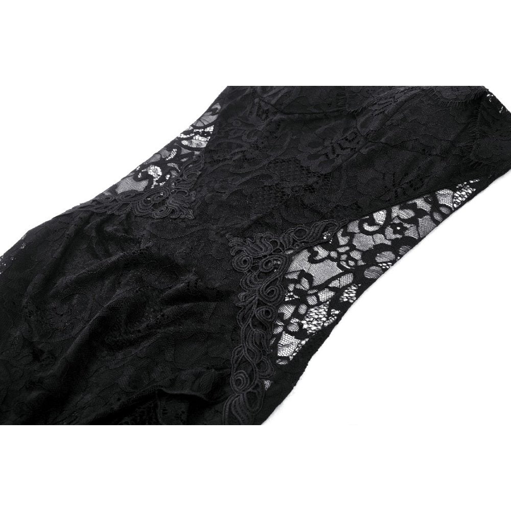 Gothic lace see-through sexy waist lace maxi strap dress (✦ Dark In Love) DW935