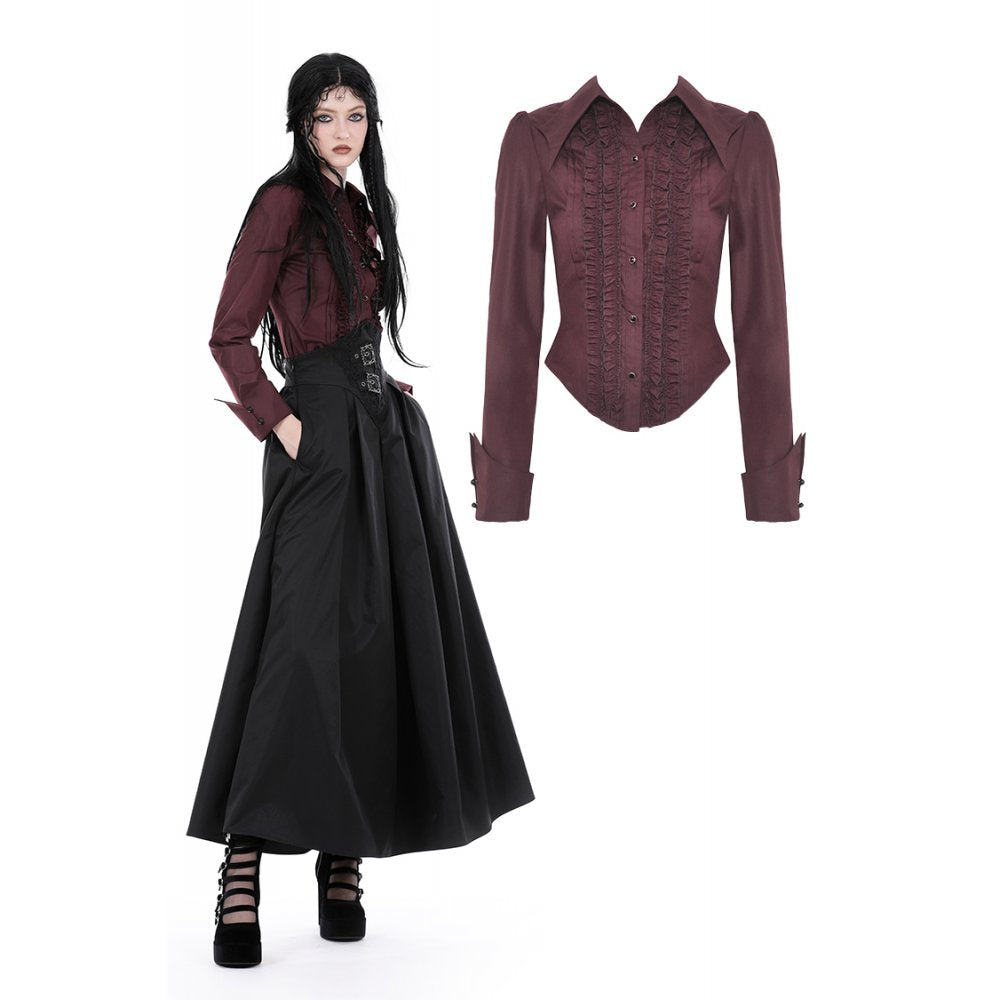 Gothic wine red ruffle blouse - Burgundy Red (✦ Dark In Love) IW103RD