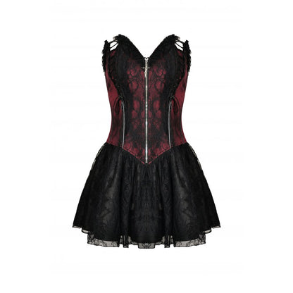 Gothic dead wine lace-up zip dress (✦ Dark In Love)