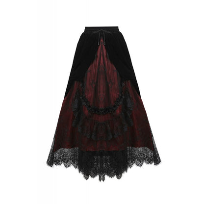 Gothic black red wave velvet lace maxi skirt(✦ Dark In Love)