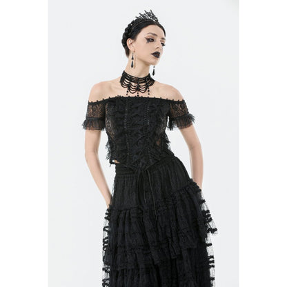 Gothic Off-Shoulder Lace Top with Floral Trim (✦ Dark In Love)