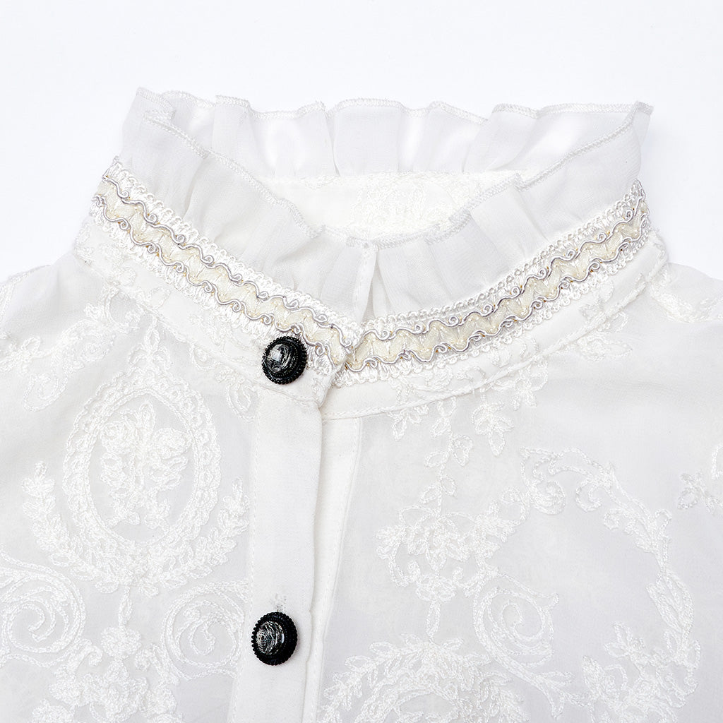 Gothic Chiffon Embroidered Perspective Blouse (✦ Punk Rave) (White) WY-1267CCF