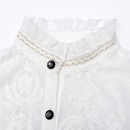 Gothic Chiffon Embroidered Perspective Blouse (✦ Punk Rave) (White) WY-1267CCF
