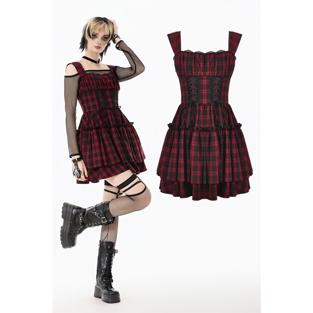 Christmas Plaid Layered Cake Dress (✦ Dark In Love) DW1118