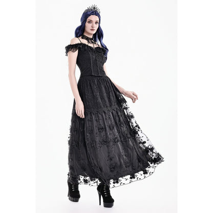 Secret Bloom - Gothic Baroque Lace Tiered Maxi Skirt (✦ Dark In Love) KW470