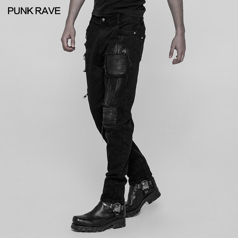 Hand-Painted Crafts Cloth Punk Decadent Trousers (Black) (✦ Punk Rave) WK-339xcm