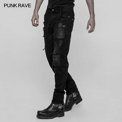 Hand-Painted Crafts Cloth Punk Decadent Trousers (Black) (✦ Punk Rave) WK-339xcm