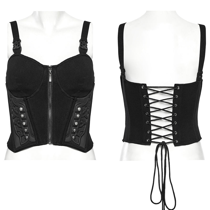 Drawstring Waist Buckle Straps Design Sexy Cyberpunk Vest (✦ Punk Rave) WT-982BXF
