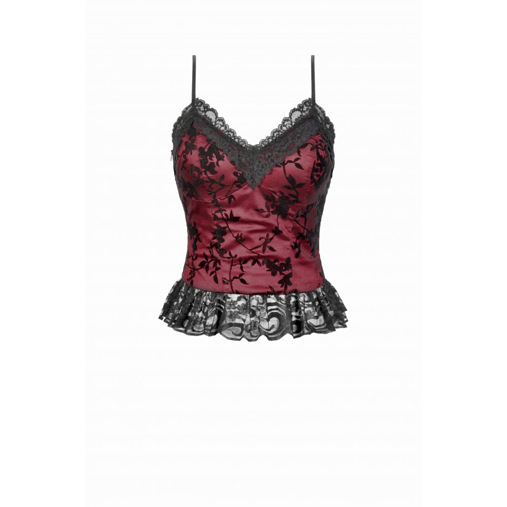 Gothic Dark Red Cami with Pleated Lace Hem (✦ Dark In Love)