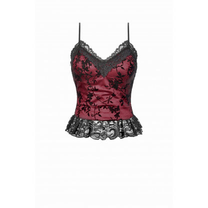 Gothic Dark Red Cami with Pleated Lace Hem (✦ Dark In Love)