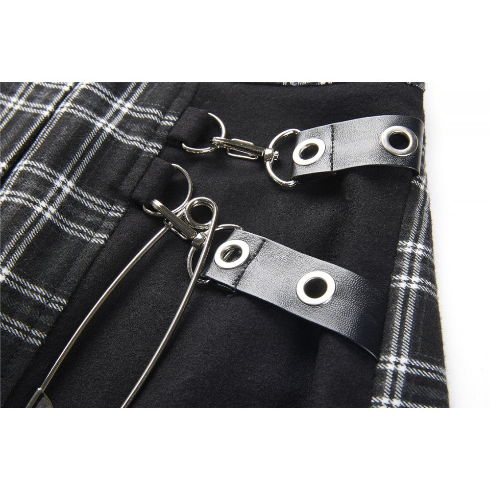 Pleated grid irregular black/grey hem skirt (✦ Dark In Love) KW135BK