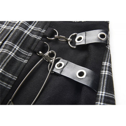 Pleated grid irregular black/grey hem skirt (✦ Dark In Love) KW135BK