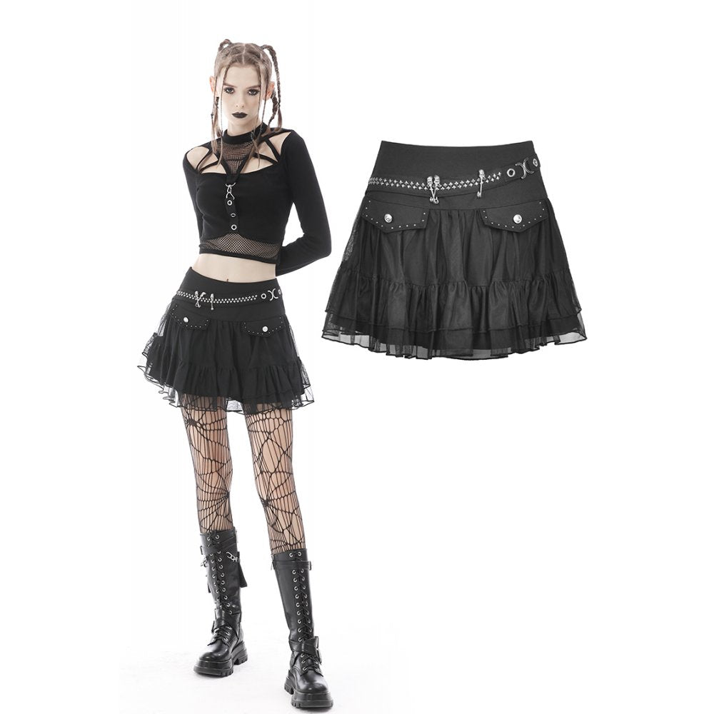 Punk mesh studded flap mini skirt (✦ Dark In Love)