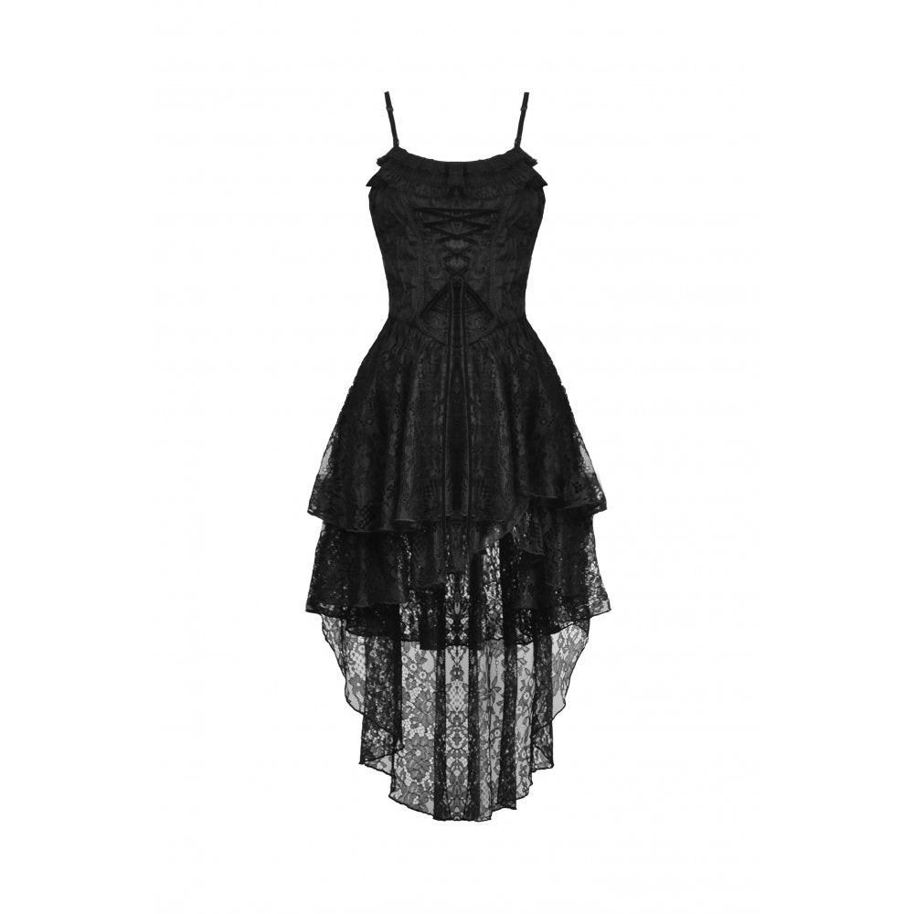 Gothic ghost frilly lace high low strap dress (✦ Dark In Love)
