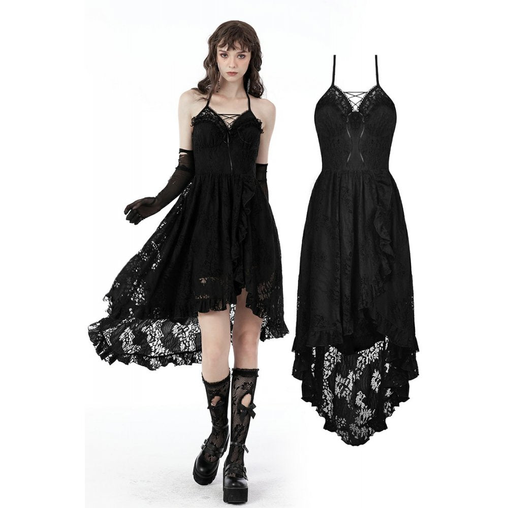 Gothic sexy ruffle low neckline dovetail lace dress (✦ Dark In Love)