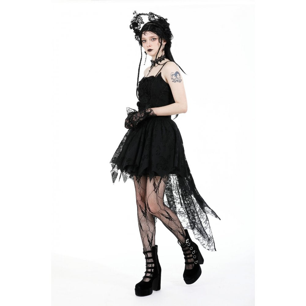 Gothic black rose bloom dovetail lace dress (✦ Dark In Love) DW937