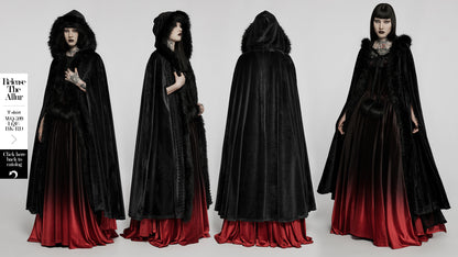 Goth Faux Rabbit Fur Long Cloak (✦ Punk Rave) WY-1423DPF - ONE-OFF/Einzelstück - Size Onesize
