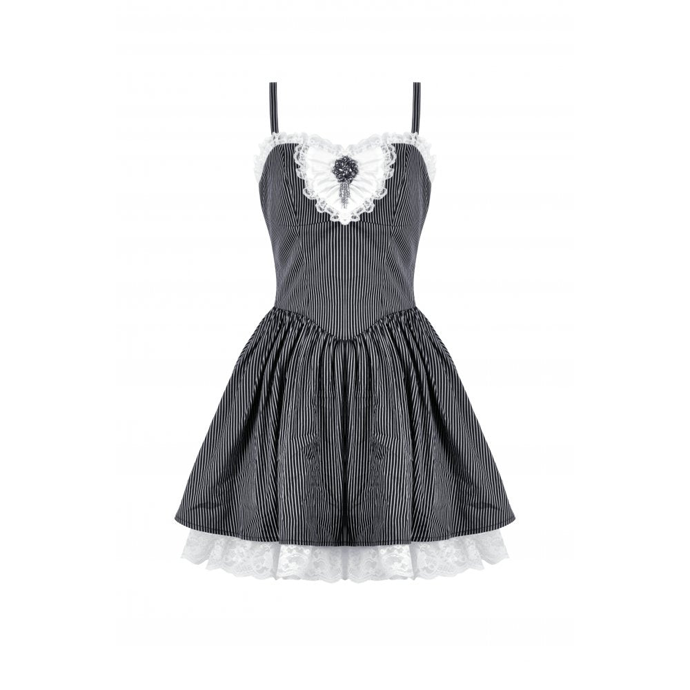 Lace and Striped &amp; White Lolita Dress (✦ Dark In Love) DW1114