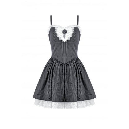 Lace and Striped &amp; White Lolita Dress (✦ Dark In Love) DW1114