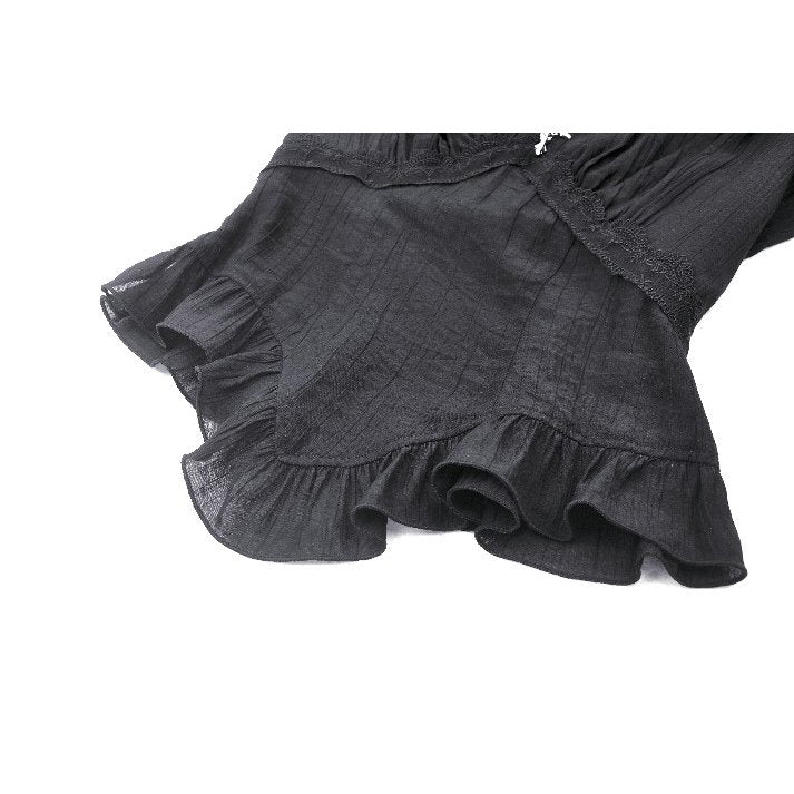 Black classic bell sleeve v-neck top (✦ Dark In Love) TW624