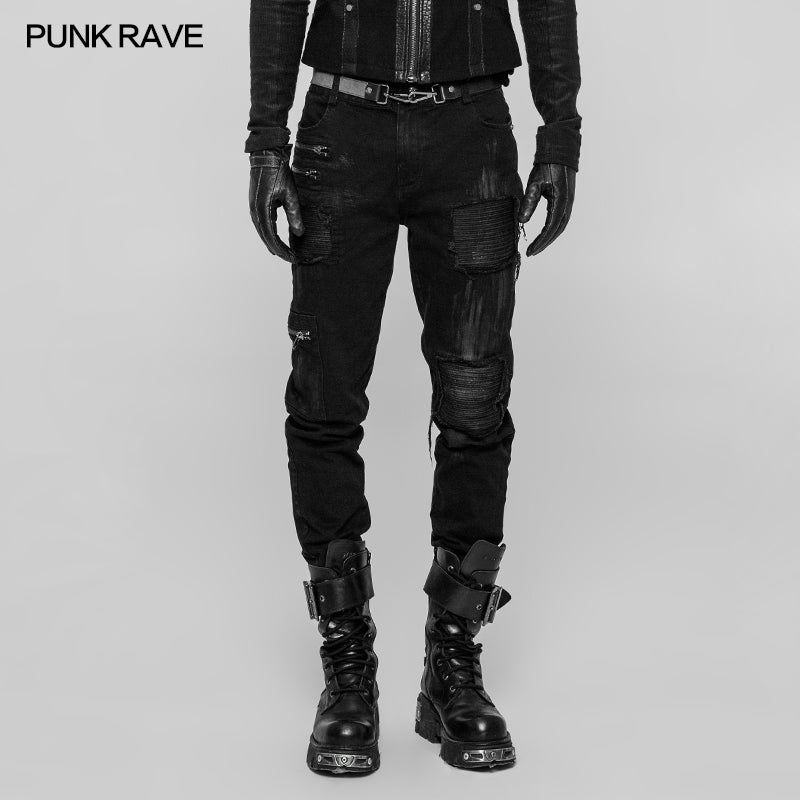 Hand-Painted Crafts Cloth Punk Decadent Trousers (Black) (✦ Punk Rave) WK-339xcm