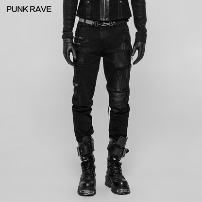 Hand-Painted Crafts Cloth Punk Decadent Trousers (Black) (✦ Punk Rave) WK-339xcm