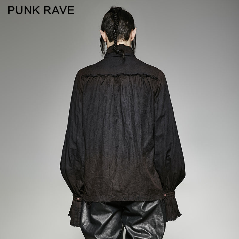 Punk Noble Linen Men Shirt (Black) (✦ Punk Rave) Y-714-BK