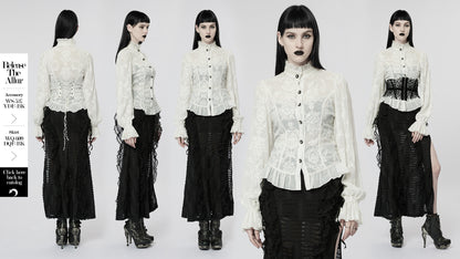 Gothic Chiffon Embroidered Perspective Blouse (✦ Punk Rave) (White) WY-1267CCF