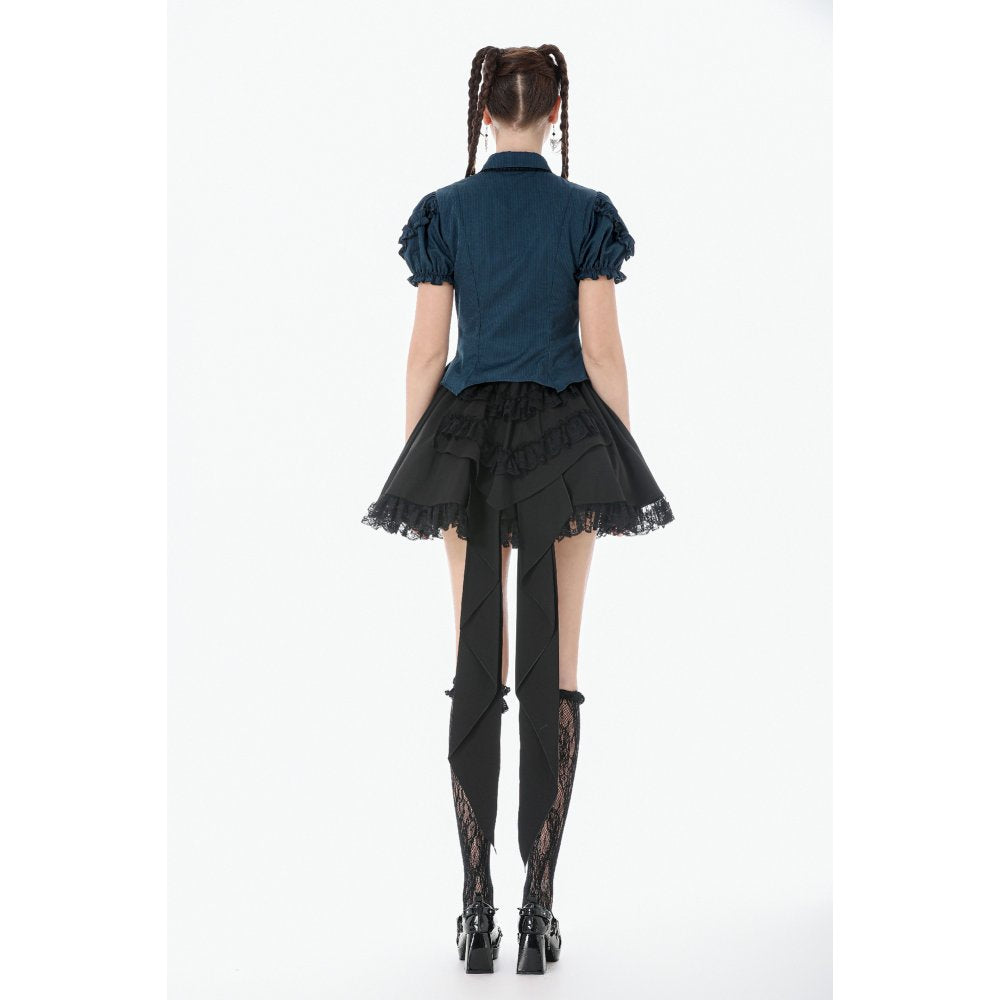 Gothic Academy Striped Puff-Sleeve Blouse (✦ Dark In Love) IW143