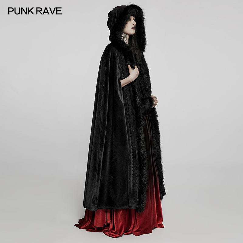 Goth Faux Rabbit Fur Long Cloak (✦ Punk Rave) WY-1423DPF - ONE-OFF/Einzelstück - Size Onesize