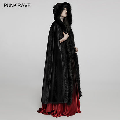 Goth Faux Rabbit Fur Long Cloak (✦ Punk Rave) WY-1423DPF - ONE-OFF/Einzelstück - Size Onesize