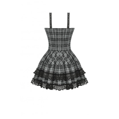 Punk Grey Plaid Metal Studded Dress (✦ Dark In Love) (Top not included)
