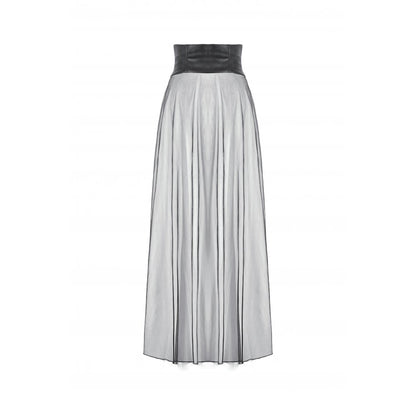 Rebel Leather and Mesh Maxi Skirt with Lace-Up Waist and Eyelet Detail (✦ Dark In Love) KW403
