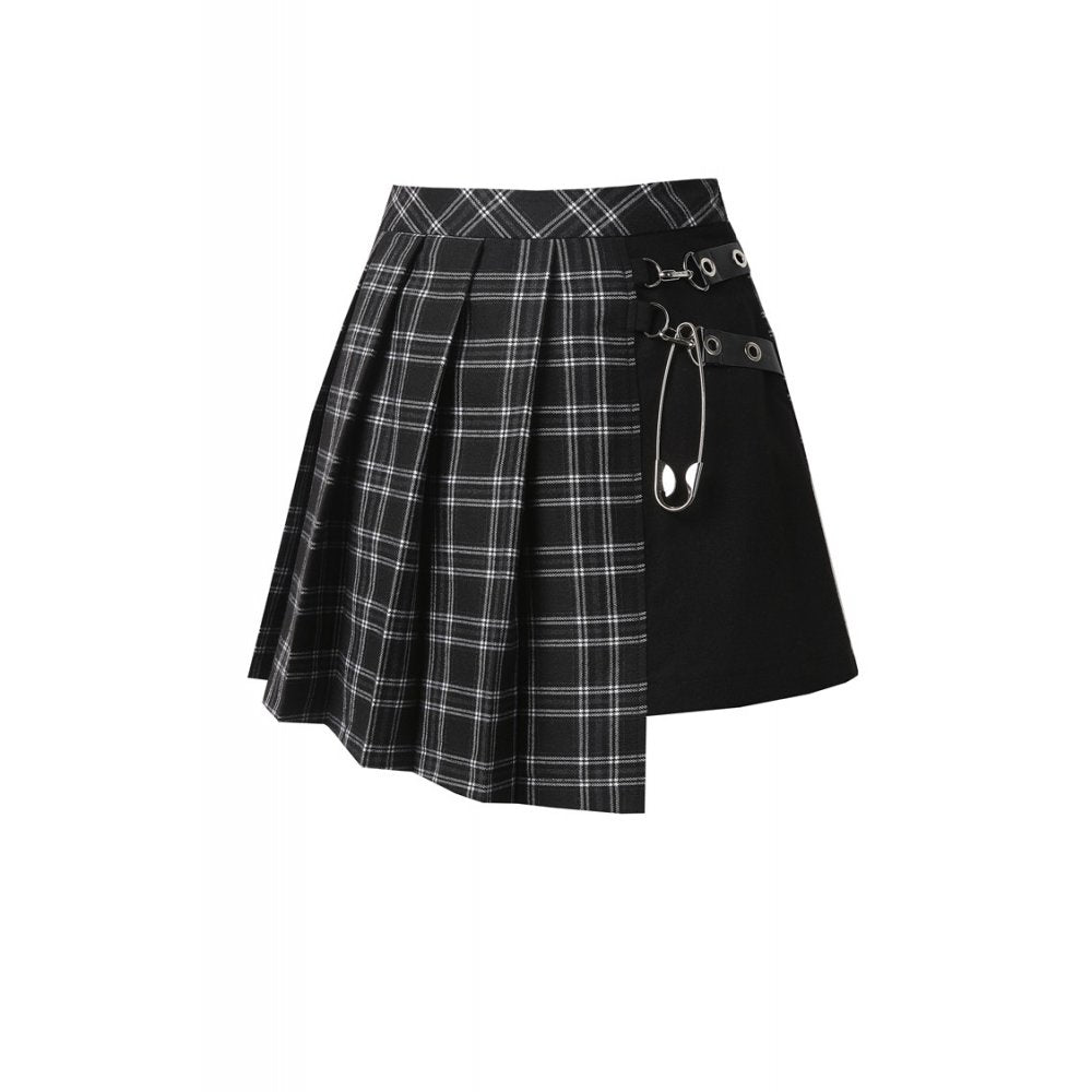 Pleated grid irregular black/grey hem skirt (✦ Dark In Love) KW135BK