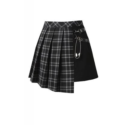 Pleated grid irregular black/grey hem skirt (✦ Dark In Love) KW135BK
