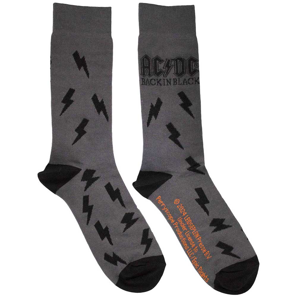 AC/DC Unisex Ankle Socks: Back in Black Bolts (Charcoal Grey) (UK Size 6 - 11)