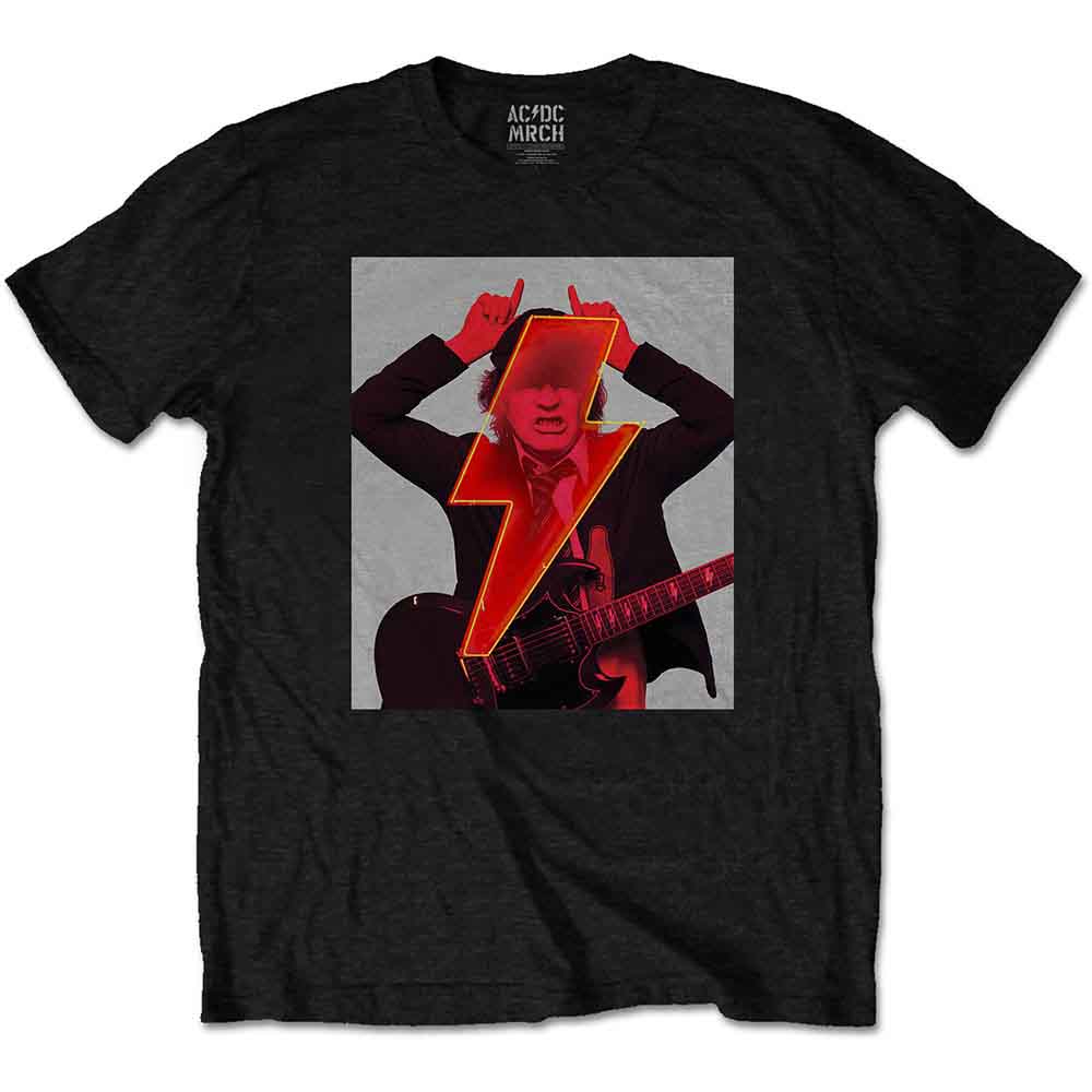 AC/DC Unisex T-Shirt: Angus Finger Horns (Black) (Back Print)