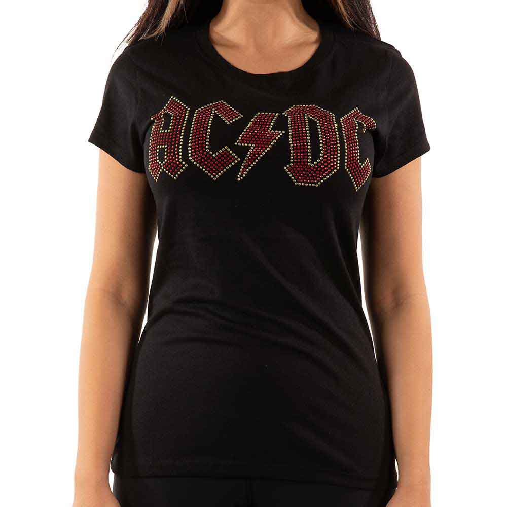 AC/DC Skinny Fit T-Shirt: Full Colour Logo (Black) (Embellished)