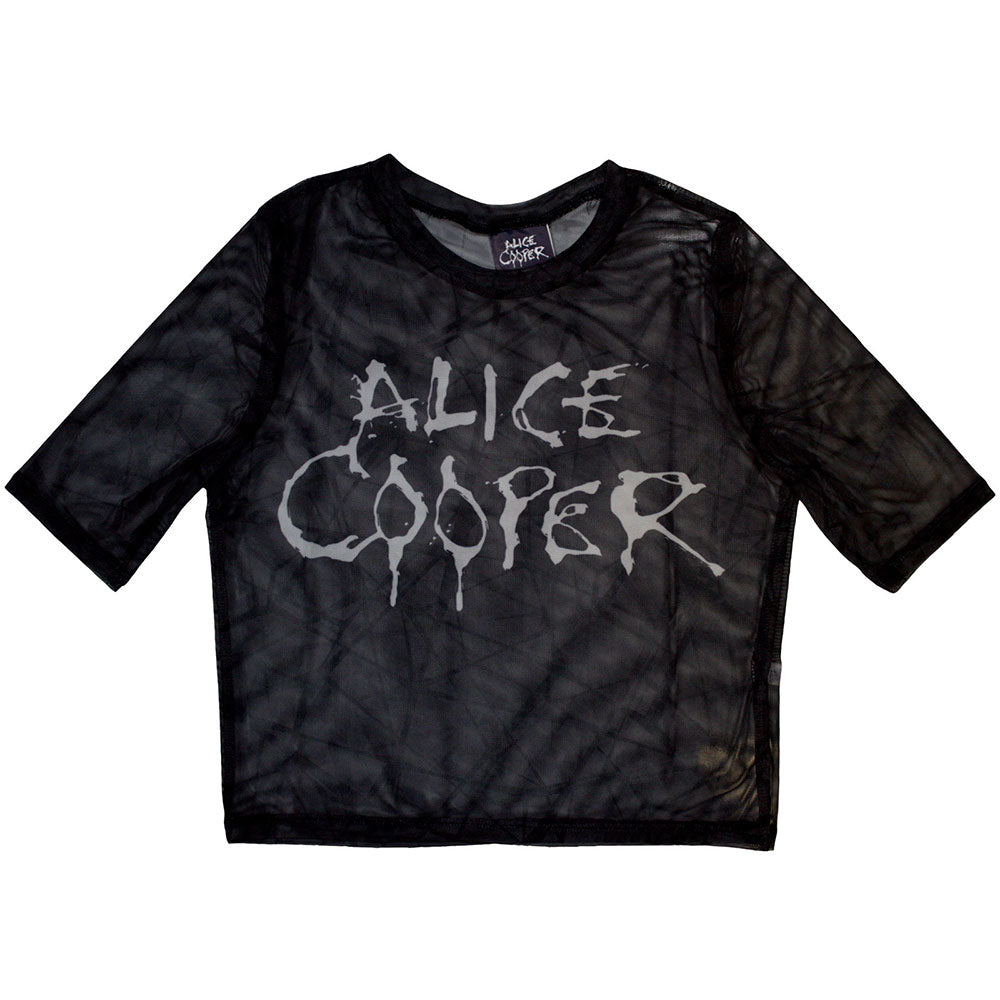 Alice Cooper Ladies Crop Top: Dripping Logo (Black) (Mesh) 