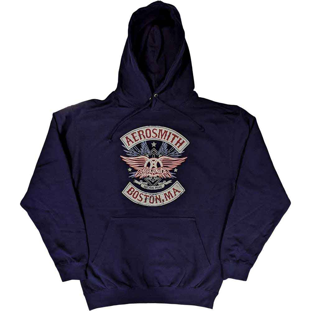 Aerosmith Unisex Pullover Hoodie: Boston Pride (Navy Blue)