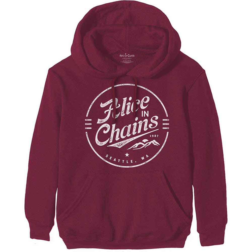 Alice In Chains Unisex Pullover Hoodie: Circle Emblem (Maroon Red) 