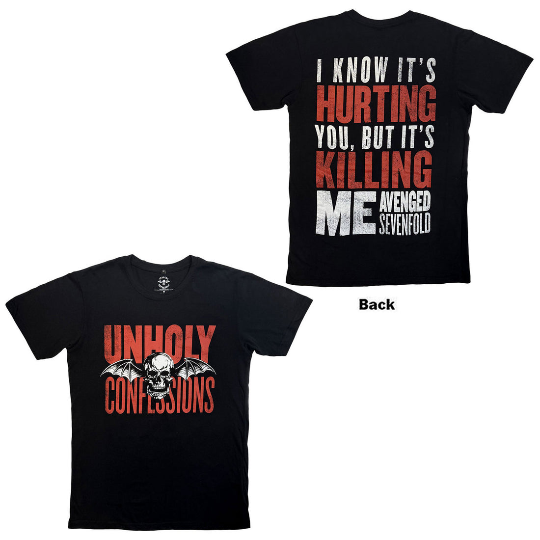 Avenged Sevenfold Unisex Premium Carbon T-Shirt: Unholy Confessions (Black) (Back Print)