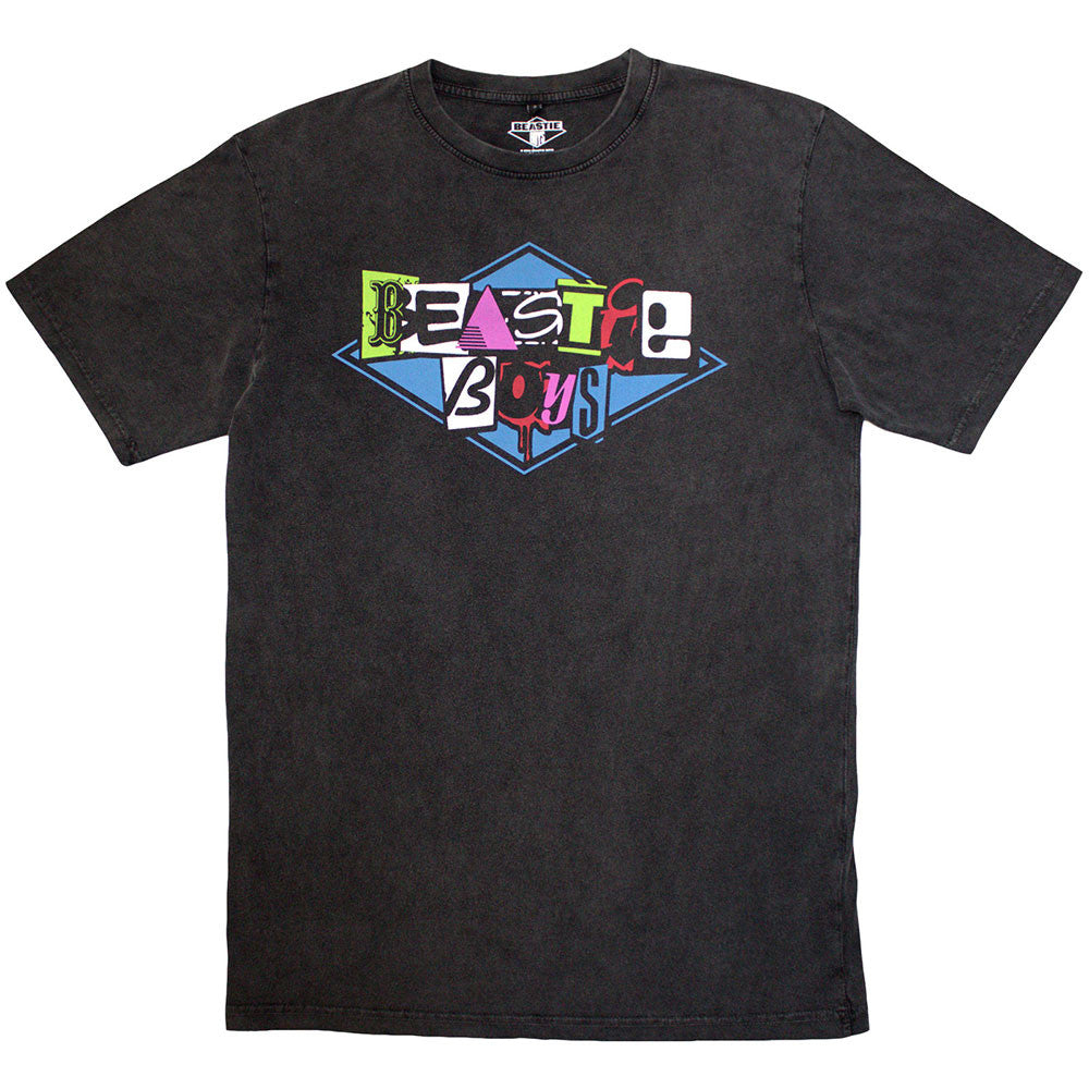 The Beastie Boys Unisex Stone Wash T-Shirt: Multicolour Logo (Charcoal Grey)